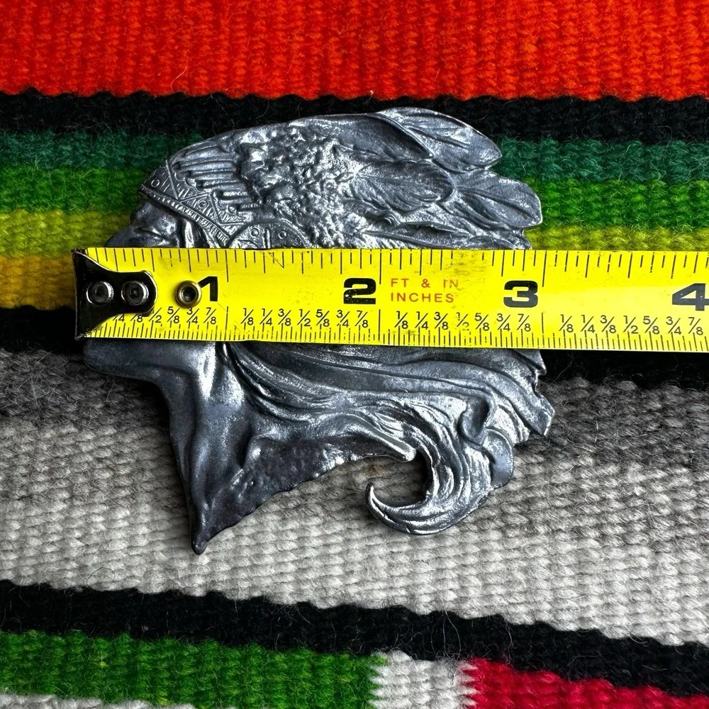 Vintage Pewter‎ Chief Pontiac Indiana Metal Craft Brass Belt Buckle 1970s C-60